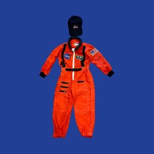 Kids NASA Astronaut costume, size 4-6, orange space suit with hat, like NEW